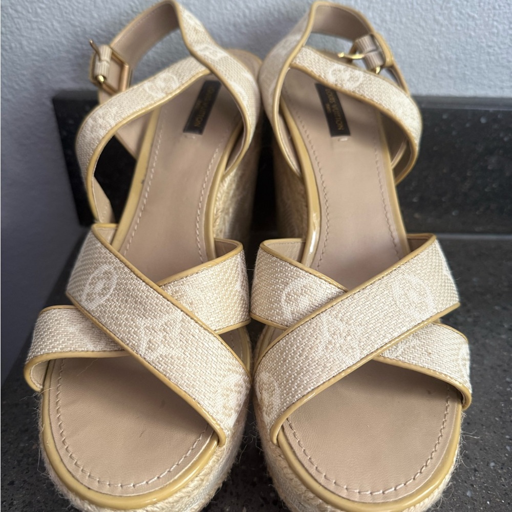 Louis Vuitton Beige Wedge Sandals